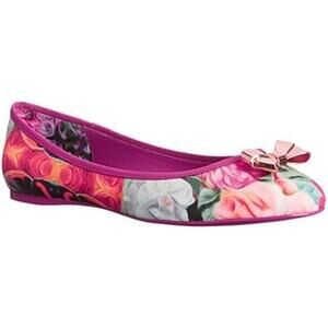 Ted Baker Imme 2 Pink Floral Ballet Flat Rose Gold Bow Round Toe Satin 37 6